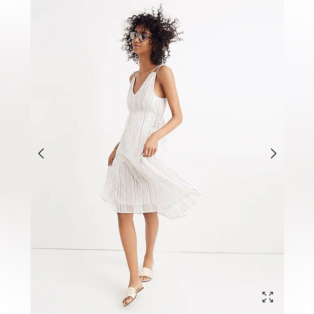 Apiece Apart Daphne Midi Dress Lurex Metallic White Fez Stripe Size 6